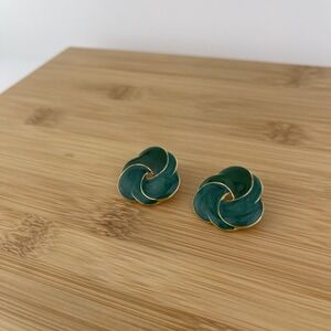 VTG Cloisonné Enamel Celtic Knot Gold Tone Blue Green Earrings Retro